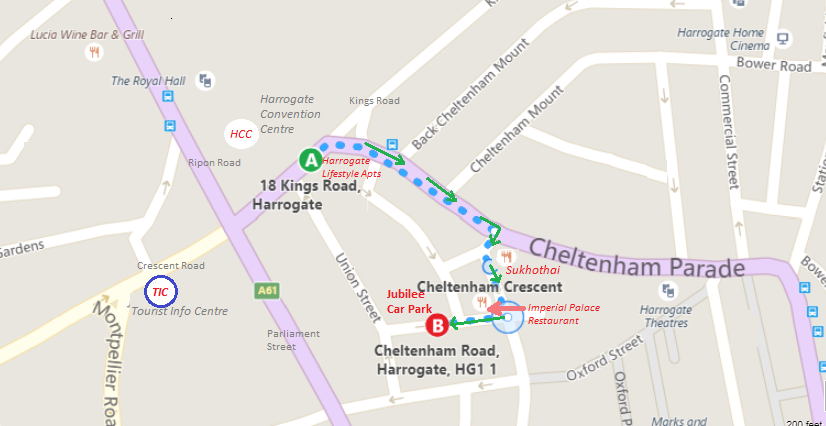 directions to jubilee car park from harrogate lifestyle apartments map